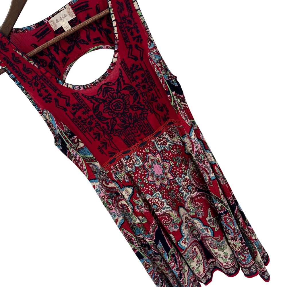 Altar'd State Boho Paisley Keyhole Back Mini Dress Women S Red Multi